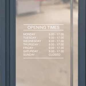Customiseable Opening Times Vinyl Decal