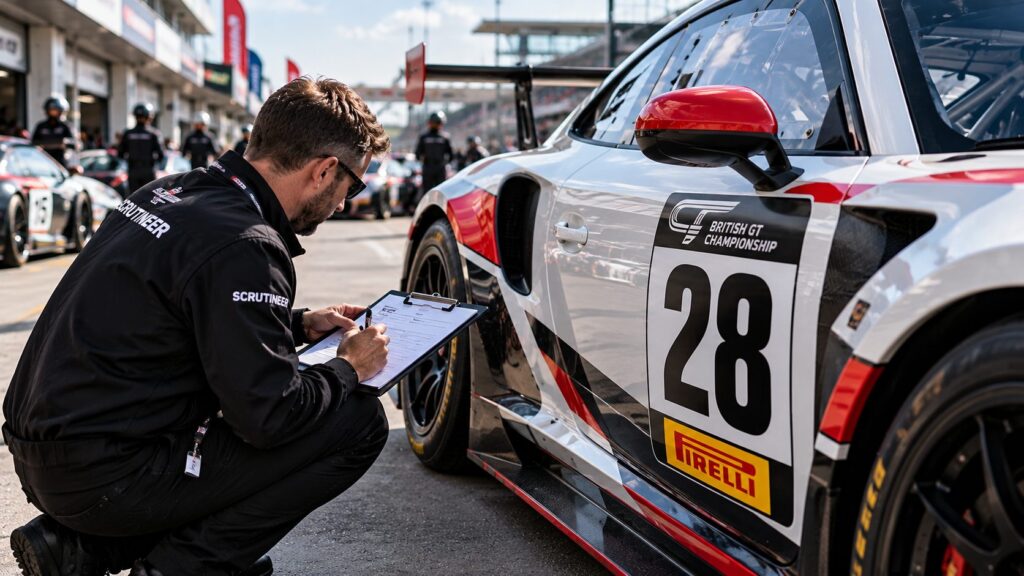 Close-up of a white racing car displaying the number 24 on its side panel.